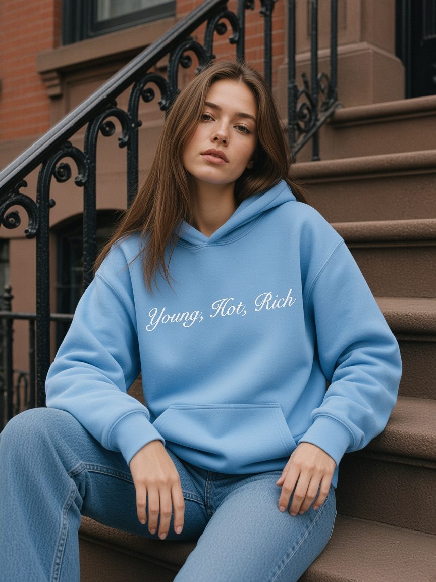 Script Hoodie in Light Blue