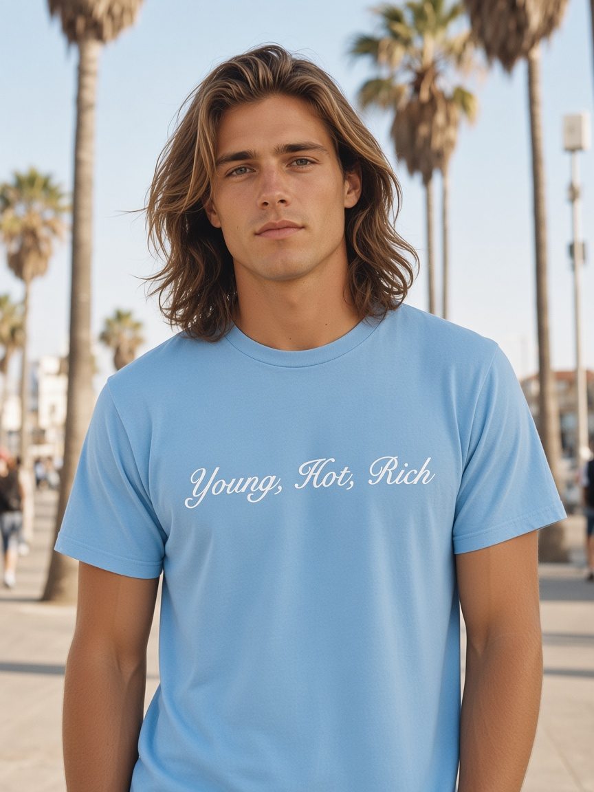 Script Tee in Light Blue