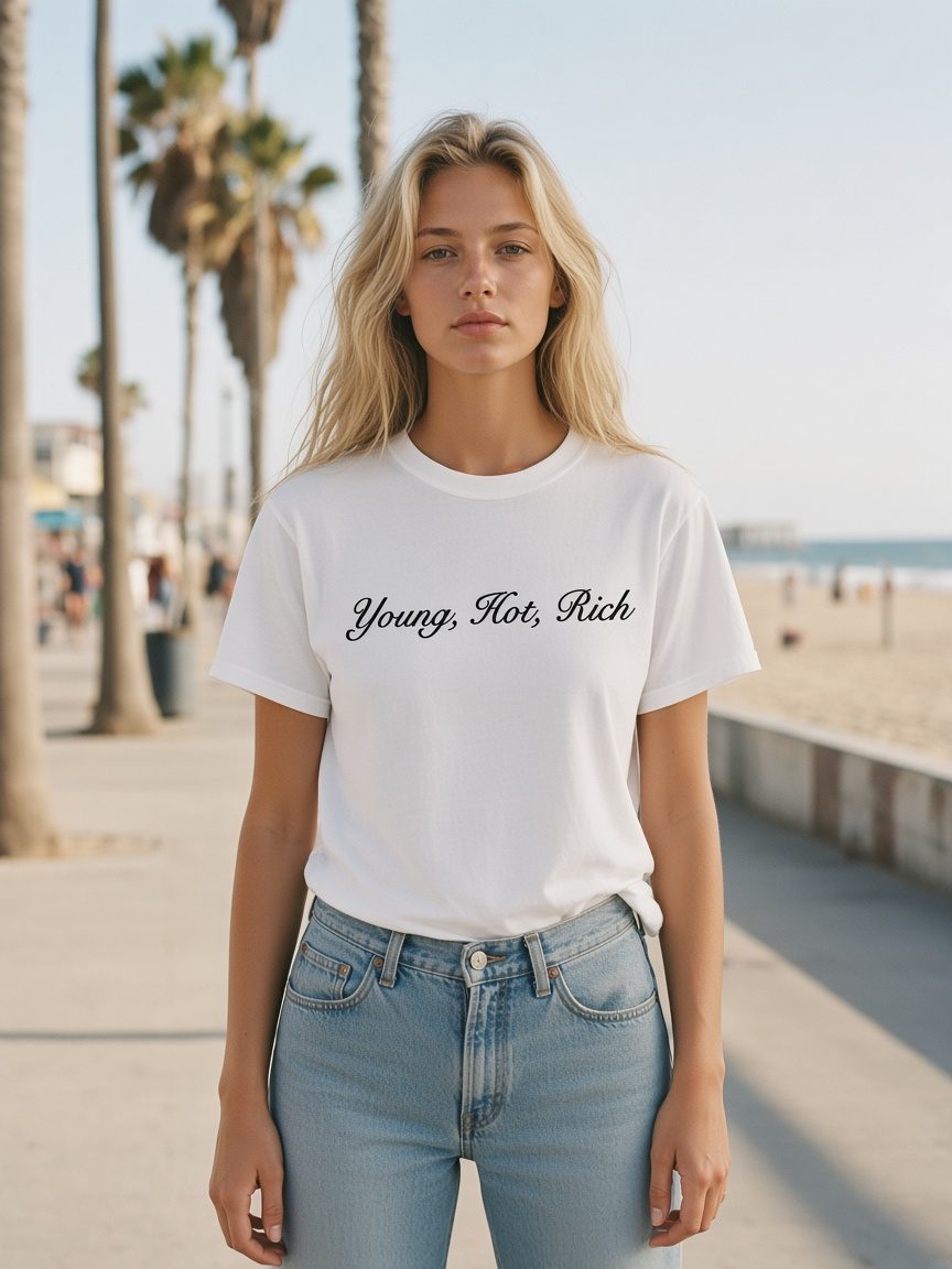 Script Tee in White